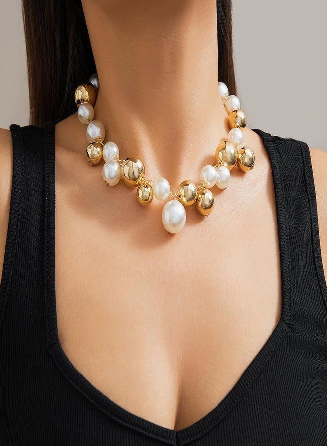 Cicod Large Pearl Necklace for Women,Dainty 14K Gold Plated Big Pearl Choker Necklace for Prom Wedding Bridal Bridesmaid Jewelry Gifts (Chunky Gold) - Image 4